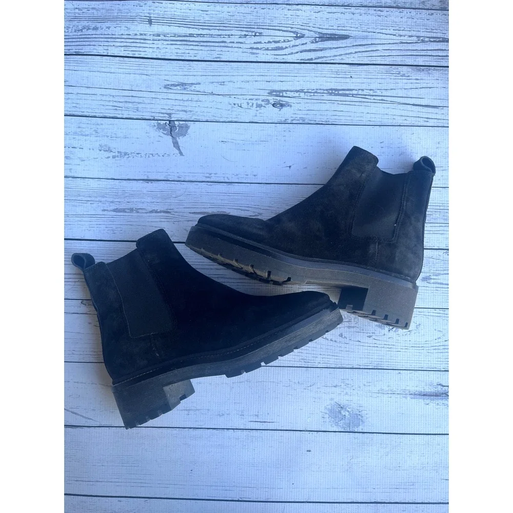 TORY BURCH Black Suede‎ Leather Chelsea Luxury Designer Boots Chunky Lug Sole 9M